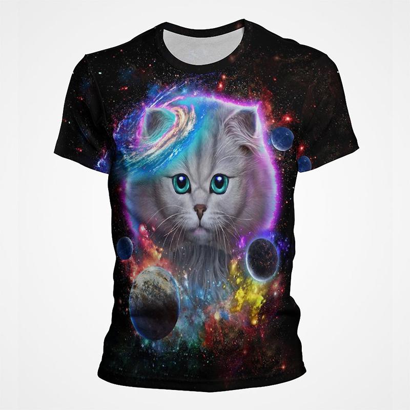 3D Printed Cat Animal Children's T-shirt Colorful Funny Painting Hip Hop Street O Neck Summer Casual Fashion Street Harajuku Tee Top