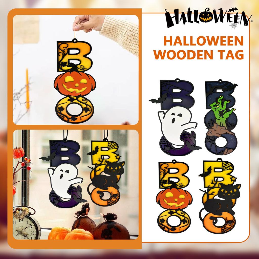 Halloween Hanging, Large Size Wooden Door Wall Sign, Ghost, Home Outdoor