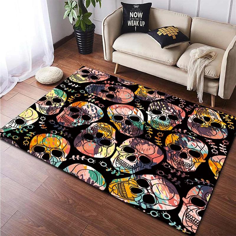 Halloween Dark Skeleton Carpet Silver-Gray Smoke Pattern American Chic Living Room Dark Style Decorative Pad