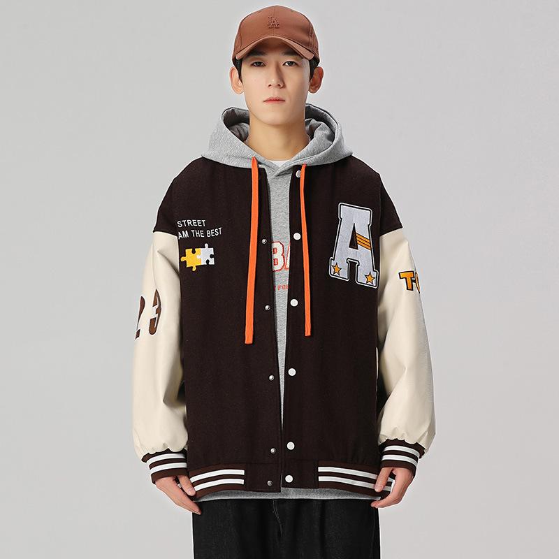 

Baseball uniform men s spring and autumn new loose and versatile Hong Kong-style jacket casual handsome embroidered American men s jacket 3XL