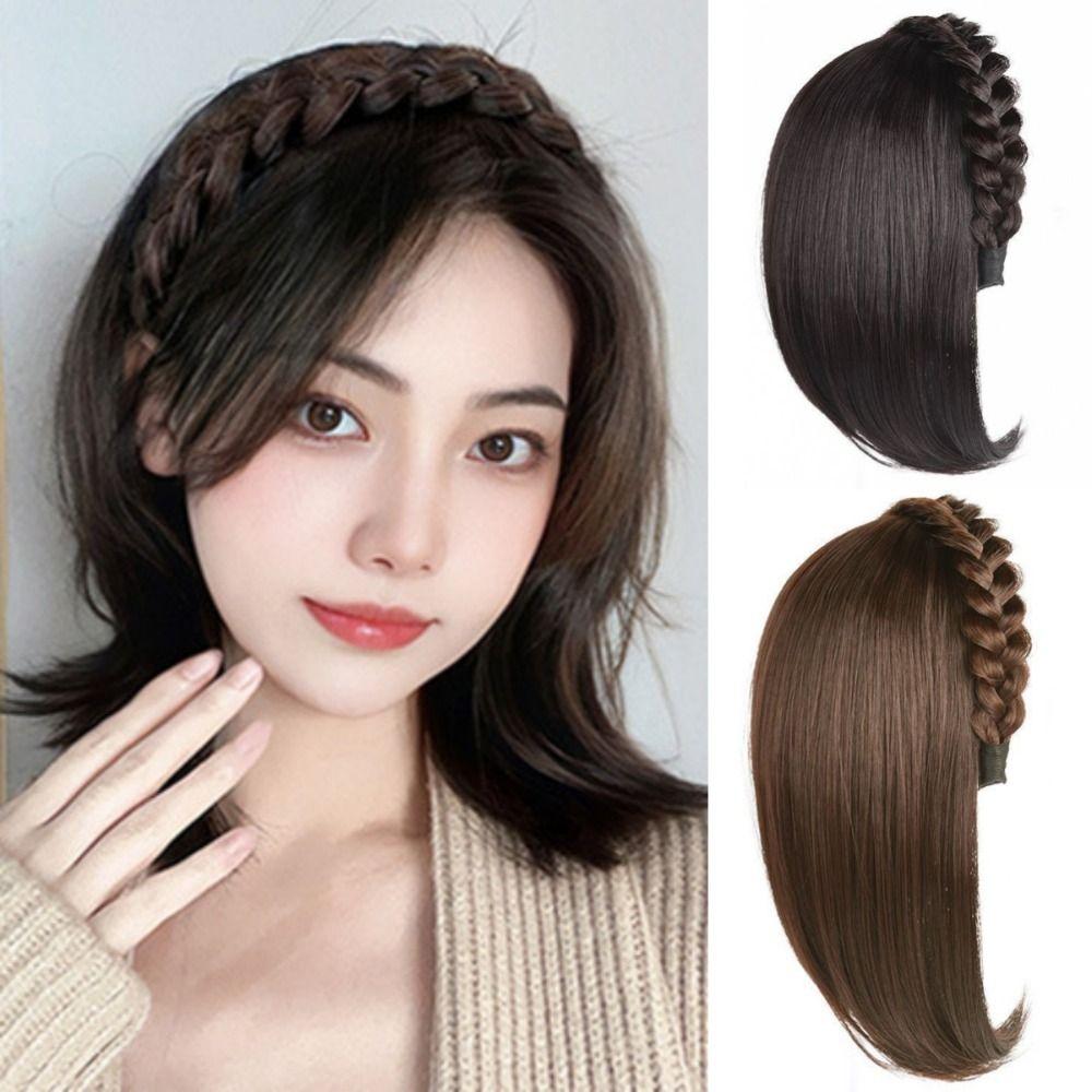 Clip In Half Headband Wig Hair Hoop Wig Replacement Block Twist Braided Fishbone Hairpiece  Party