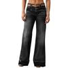 Wide Straight Leg Mid-Rise Loose Pocket Jeans (No Belt) Denim Wide Leg Pants