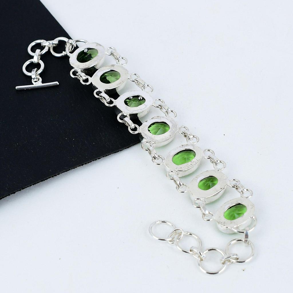 Beautiful Peridot Gemstone Handmade 925 Sterling Silver Bracelet, Peridot Bracelet For Wife , Unisex Bracelet, Birthday Gift For Love
