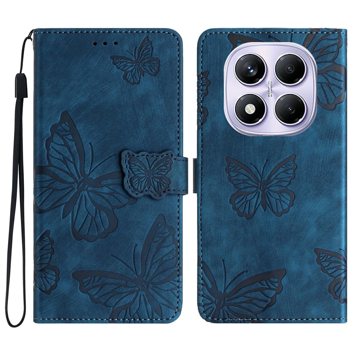 

For Xiaomi Redmi Note 14 Pro 4G Case Butterfly Design Flip Wallet Leather Phone Cover Skin-Touch Blue