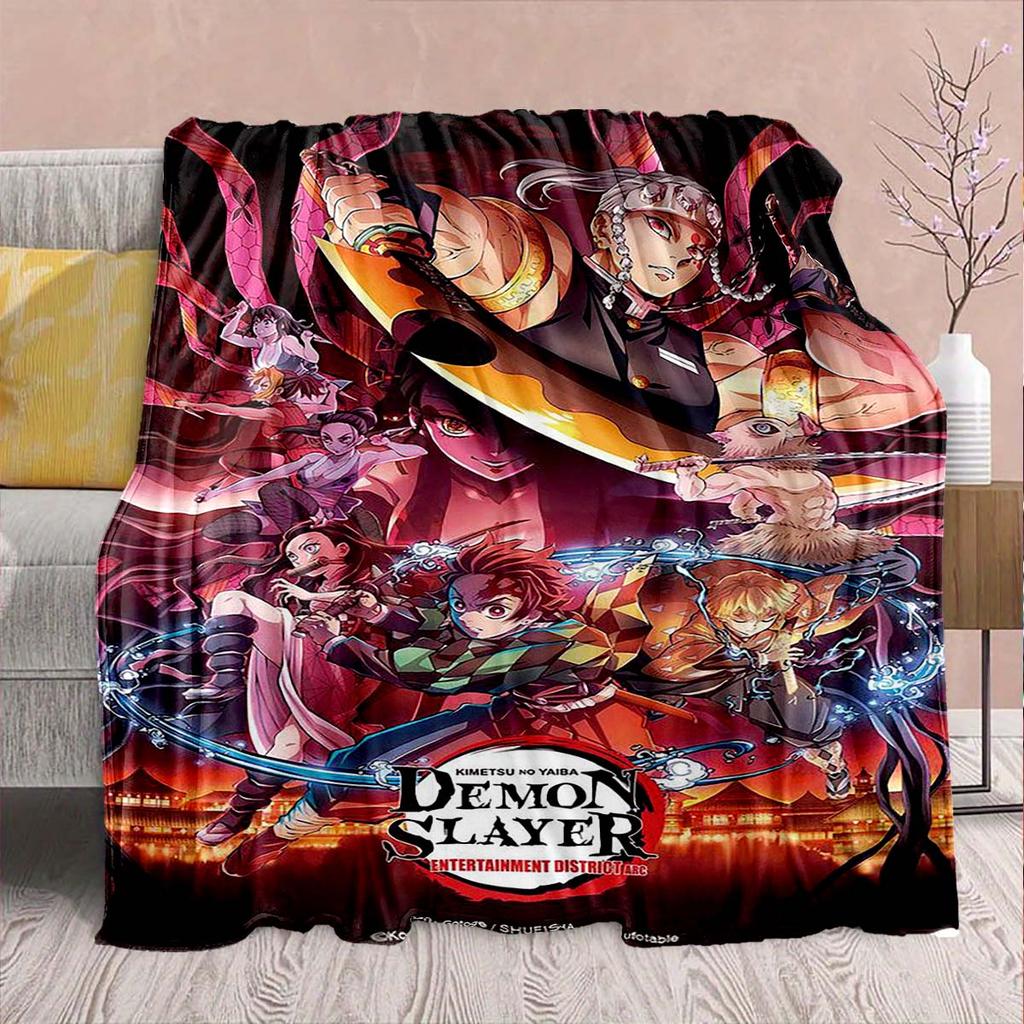 Demon Slayer Anime Flannel Blanket - Soft Warm Perfect for Sofa, Bedding Camping Travel Office Home Decor