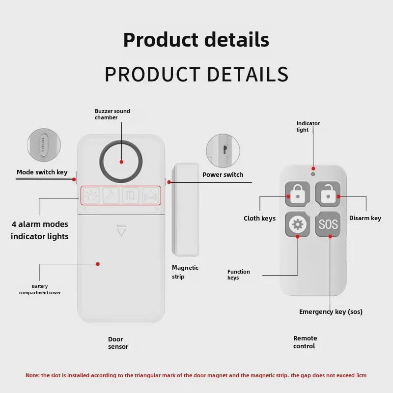 130dB Multi-Function Remote Control Door & Window Magnetic Alarm for Home Security