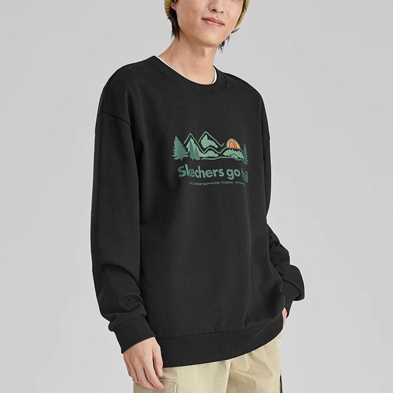 Skechers Letter Pattern Printed Crew Neck Sweatshirt Unisex Sweatshirt Carbon-Black L423U067-0018