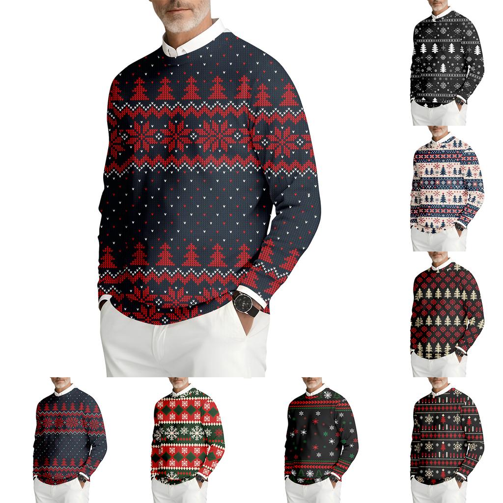 Herre Trykket Rund Hals Langermet Ribbestrikket Genser