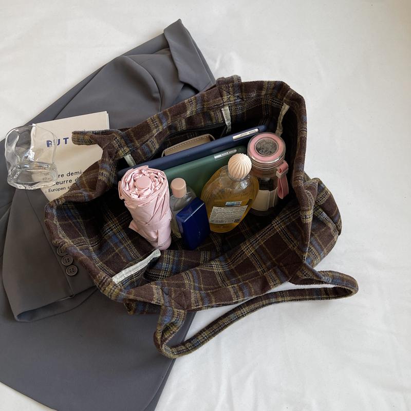 Woolen Plaid Big Bag Women's Portable Tote Bag Commuter Shoulder Bag