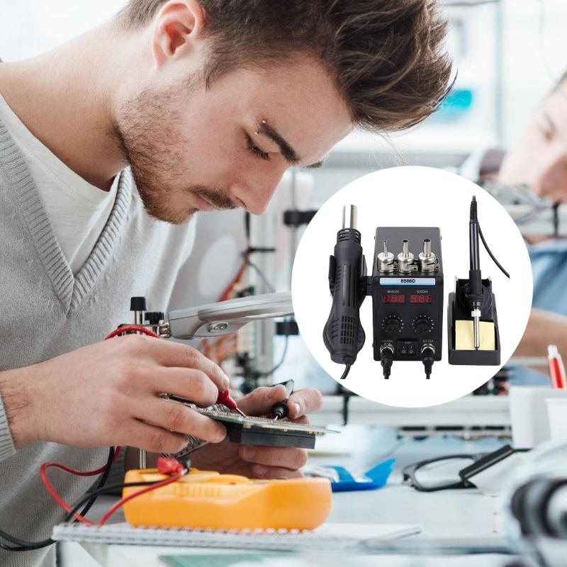 Soldering Station with Double Display and Adjustable Temperature 100°C-450°C Hot Air Rework Station LED