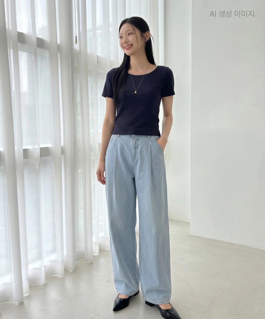 Roem Back Elastic Wide Denim Pants Rmtjg26G14