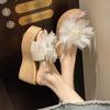 Fashion 2025 Fairy Blossom Feather Slippers Woman Flats Pantuflas Platform Sandals Wedges Flippers Ladies Open Toe Slides Muffins Shoes