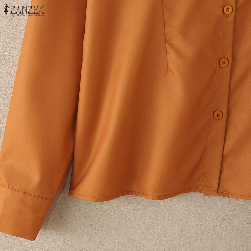ZANZEA Camicetta casual da donna con colletto rovesciato e maniche lunghe larghe
