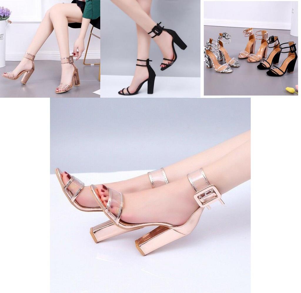 Stylish Women's Ankle Strap Sandals With Clear Chunky Block High Heels