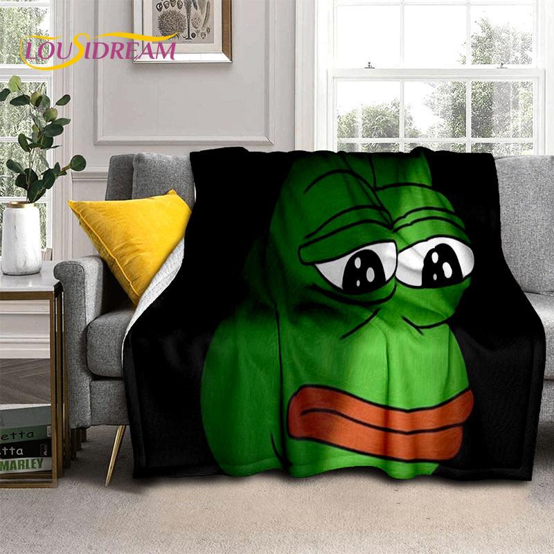 3D Cartoon Pepe Frosch Gesicht HD Weiche Flanelldecken, Überwurfdecke Bequeme Decke für Picknick Betten Sofa Haus Schlafzimmer Geschenke