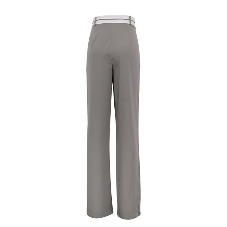 Elegant Loose Gray Office Women Pants Fashion High Waist Straight Trousers Casual Chic Spliced Full Length Female Pants