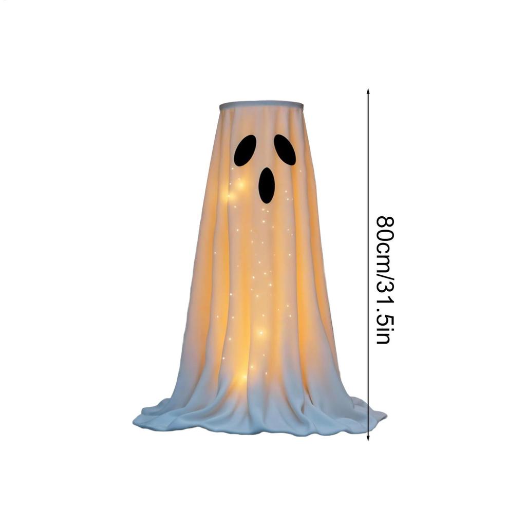 Halloween Lighted White Cloth Ghost Candy Bowl Indoor & Outdoor Decor Kit Scary Standing Ghosts Decor for Front Door Porch Yard