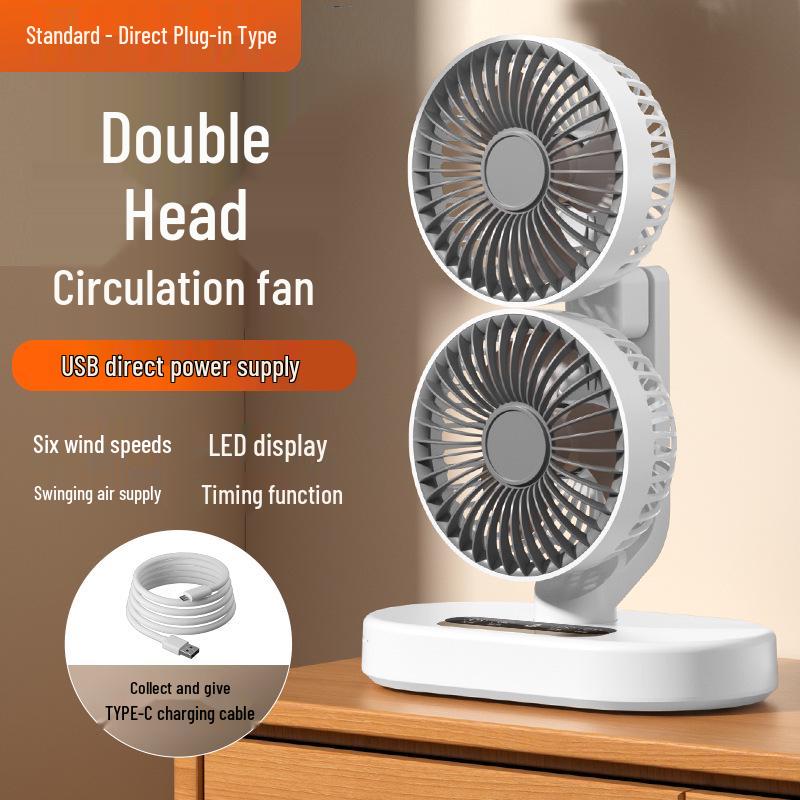 Rechargeable Dual-Head USB Mini Oscillating Fan for Desk, Office, Dorm, and Students Oscillating