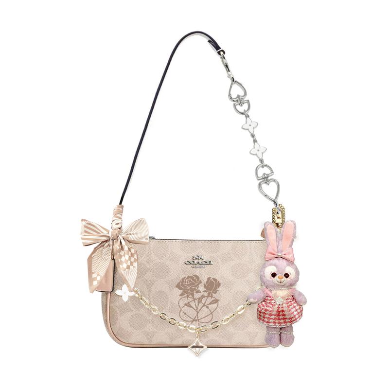 

COACH shoulder bag [Customized bag] Nolita 19 micro-label logo zipper closure, extension chain, printing, scarf, bow Misty Mountains Basic Model коричневий
