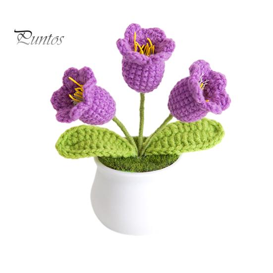 Non-fading Woven Planter Potted Plant, Handmade Wool 3D Texture Crochet Soft Flower Bouquet with Flowerpot, No Maintenance Home Decor Lightweight