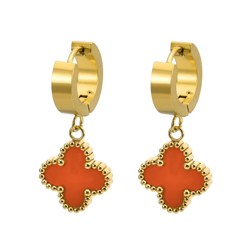 18K Gold Earrings Titanium Steel Short Ear Buckle Lucky Clover Ear Clip High-end Earrings