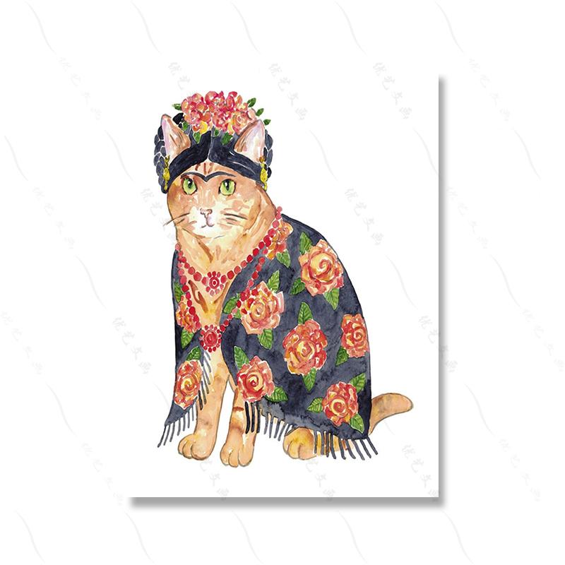 Cat Drinking Coffee Wine Painting Wall Poster Watercolor Art Print Funny Nursery Kitchen Canvas Cute Animal Room Home Decor