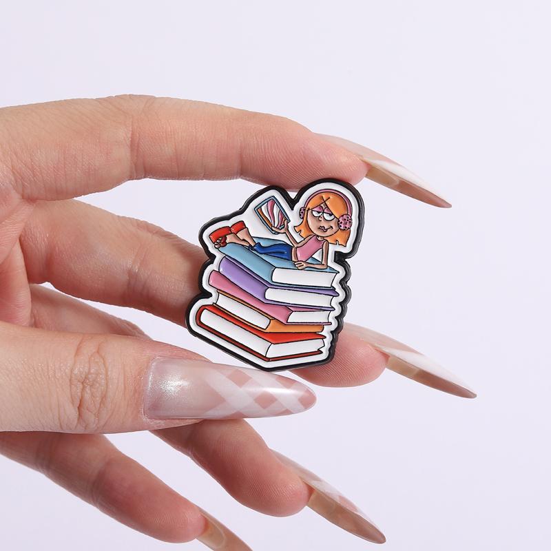 Audio Books Enamel Pins Custom Cartoon Anime Girl Brooches Lapel Badges Clothes Reading Habit Jewelry Gift for Friends