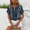 European and American Style New Loose Printing Short-sleeved Shirt Women's V-neck Casual Top Fashionable and Versatile