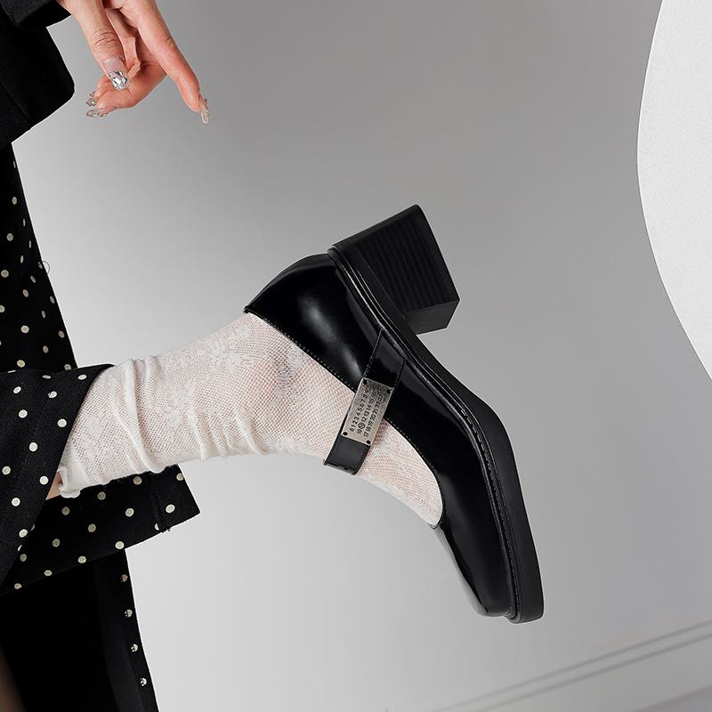 Krazing Pot Cow Skin Summer Size 40 Chunky Heels Women Square Toe European Design Shallow Platform Pumps
