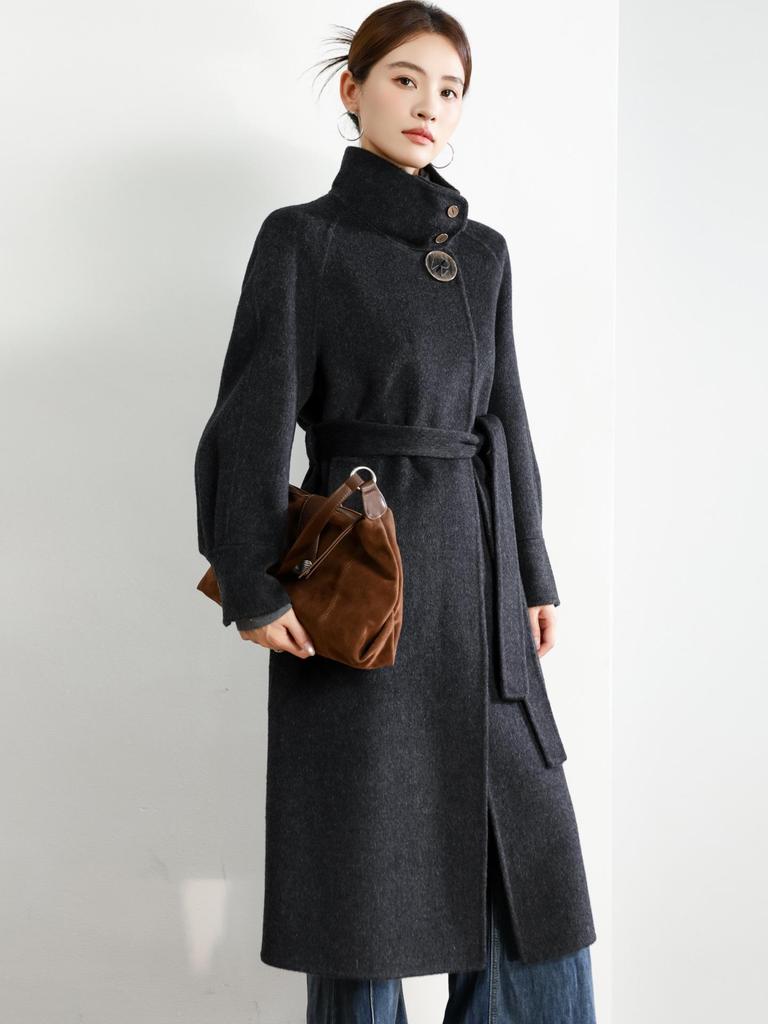 2025 Women's Double-Faced Cashmere Coat: Long, Belted, Elegant Autumn/Winter Wool Coat for Middle-Aged Women