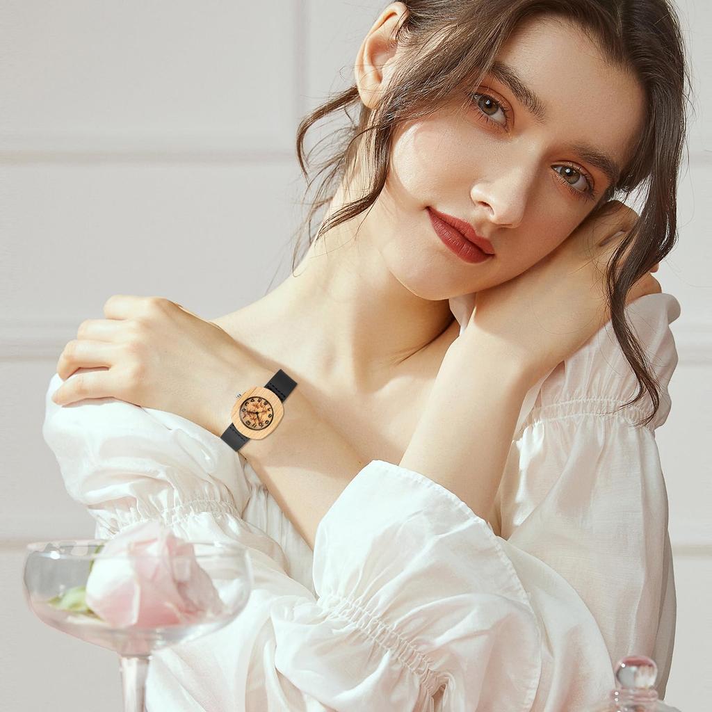 Antique Wooden Watch for Women with Leather Strap: Analog Waterproof Bohemian Accessory - Valentine's Day or Christmas Gift