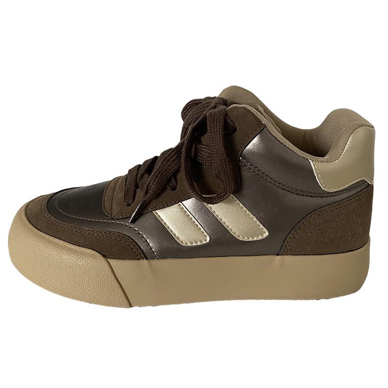 

H1251 autumn high-top German training shoes women s shoes platform niche leather surface original 2024 new versatile explosive board shoes 40 коричневий