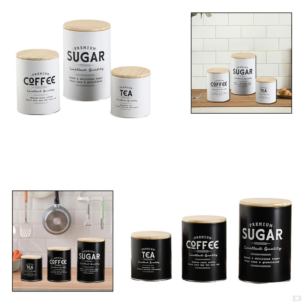 3 Piece Farmhouse Countertop Kitchen Canister Set, Rustic Large Coffee Jar Set for