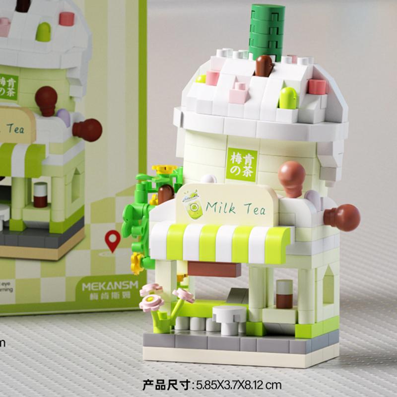 NEW DIY Hamburger Restaurant Coffee Store Flower Street View Food Building Blocks Kit Girls Bricks Movie Model Kids Toy Children