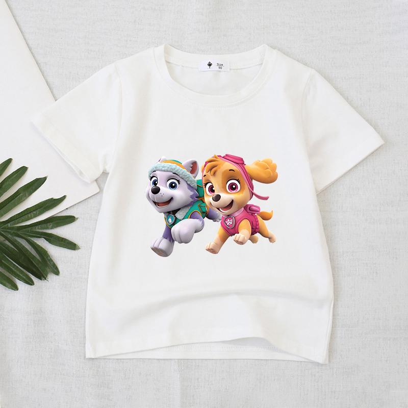 Wangwang Team Printed T-shirt, White Girls' Summer Clothing, Cartoon Children's Short Sleeved T-shirt, Cute Casual Top