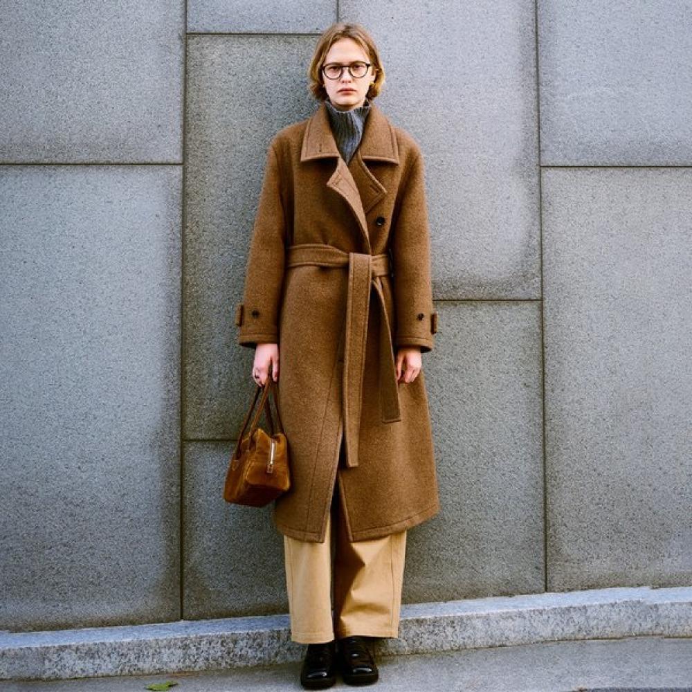 On On High Neck Belted Oversized Wool Coat New5xhb25 7j