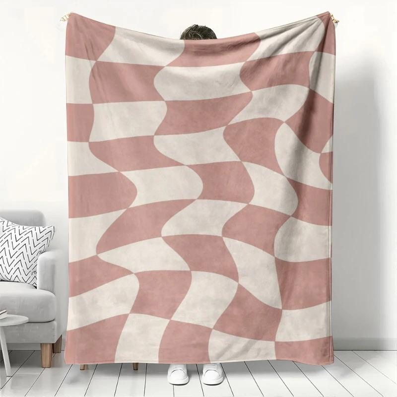 Pastel Swirl Check Pattern Minimalist Blanket Cozy Warm Soft Cute Flannel Throw Blanket for Sofa Bed Naps Sweet Gift Home Decor