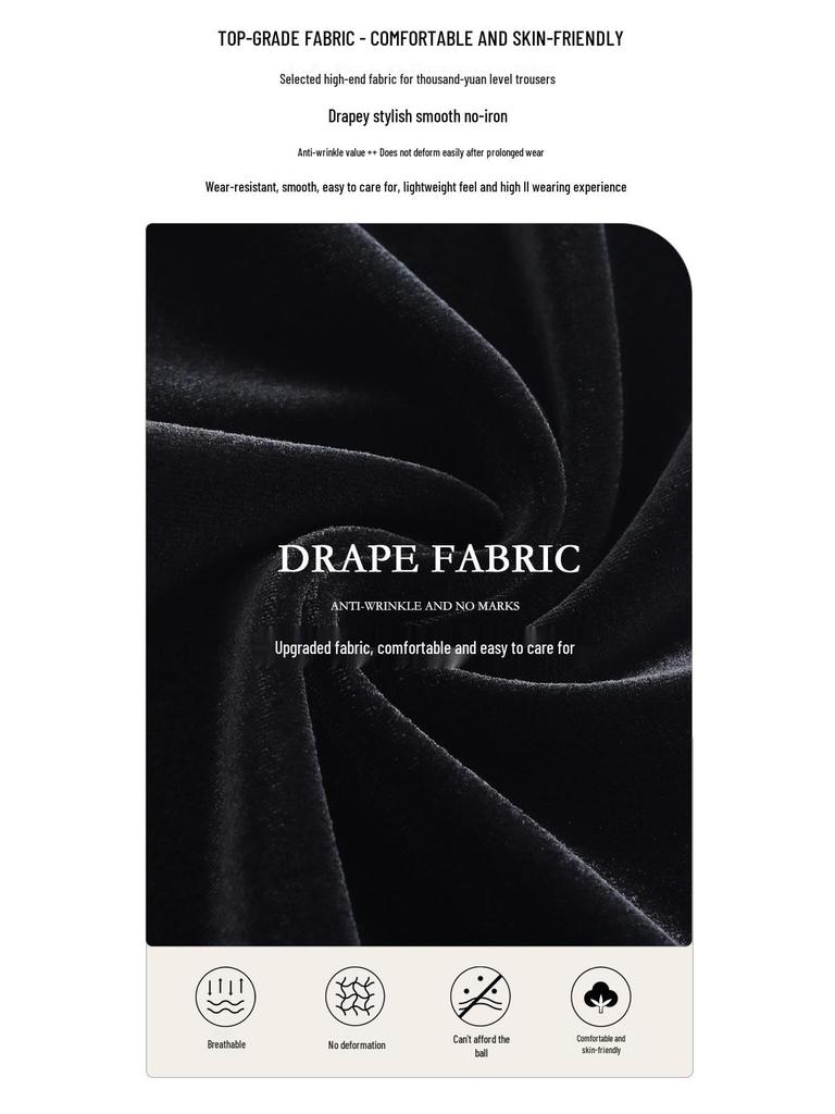 Women's High-Waist Golden Velvet Wide-Leg Pants - Spring/Summer 2026 Collection, Fashionable Black Drapey Casual Style.