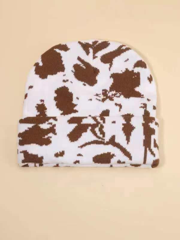 Knitted Hat Cold Printing Simple Hat Leopard Print Winter Hat Fashion Outdoor Autumn and Winter White and Brown Pattern Average Size