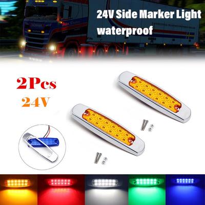 2Pc 12 LED 24V Side Marker Lights Clearance Rear Light Indicator Turn Signal Lamps Truck Trailer Tractor Bus Van Boat Waterproof