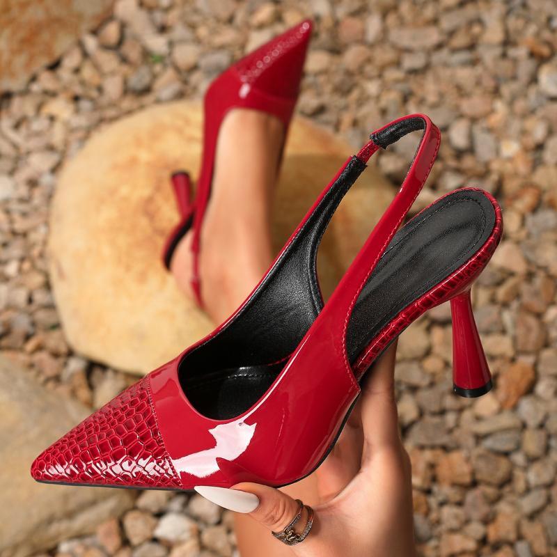 

Fashion High Quality Patchwork High Heeled Sandals Women Summer Pointed Toe Shallow Back Strap Slide Sandals Banquet Party Dance Shoes 36 бордовый
