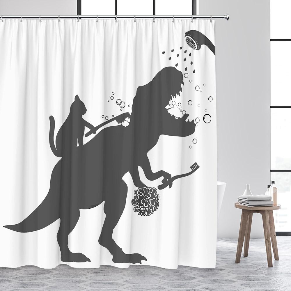 Funny Animals Shower Curtain Cute Diving Dog Cat Riding Shark Brown Bear Ocean Landscape Children Bathroom Curtains Fabric Decor