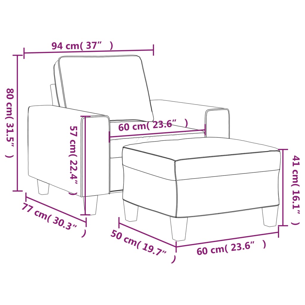Armchair with Footstool Taupe 60 cm Fabric