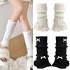 Sweet Girls Leg Warmers Women Ribbed Knit Striped Foot Cover Elegant Bowknot Ruffled Trim Boot Cuffs Footless Calf Socks