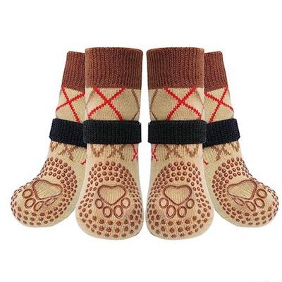4pcs/set Thickened Anti-Slip Dog Socks Breathable Adjustable Puppy Warm Sock Knitted Comfortable Dog Foot Covers for All-Season