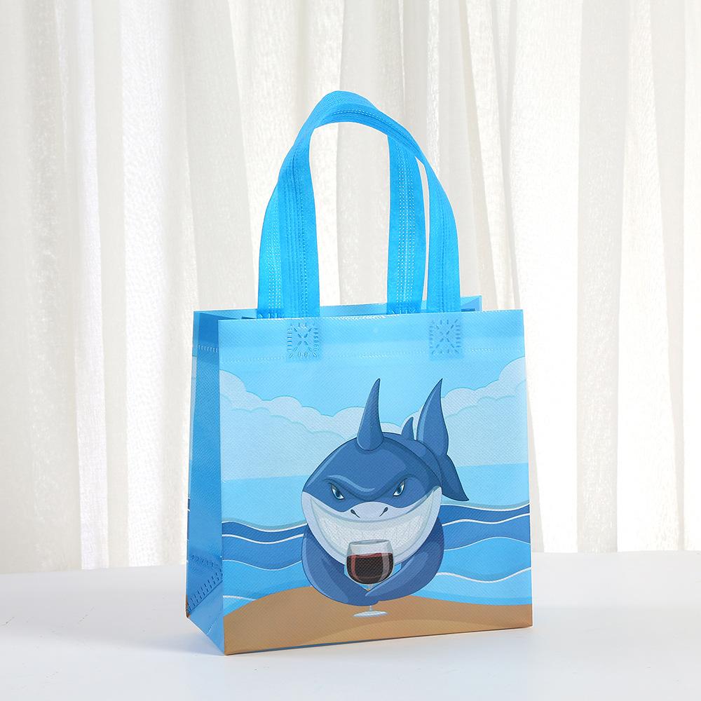12/30pcs cartoon shark reusable tote bags kids beach party gift bags birthday favors bags eco non woven shopping bags blue