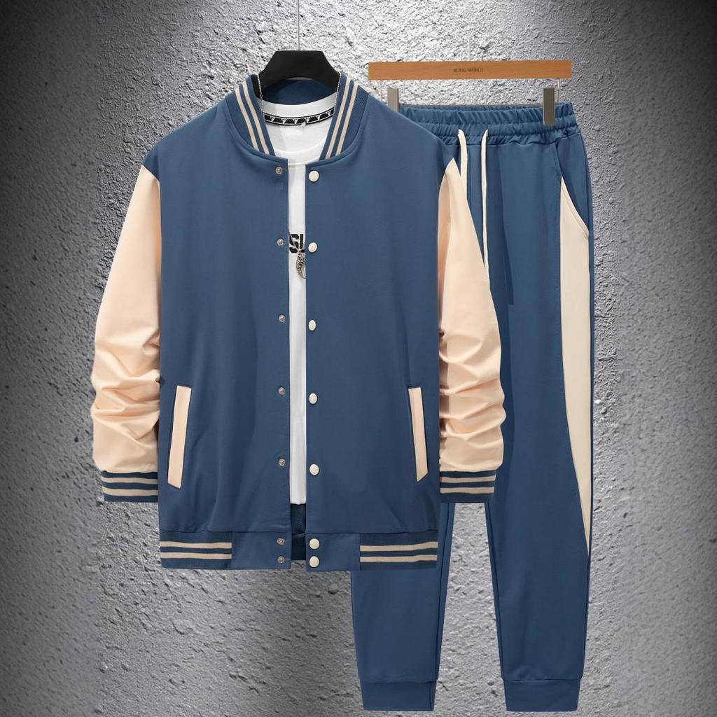 Men's Color Block Baseball Jacket and Track Pants Set