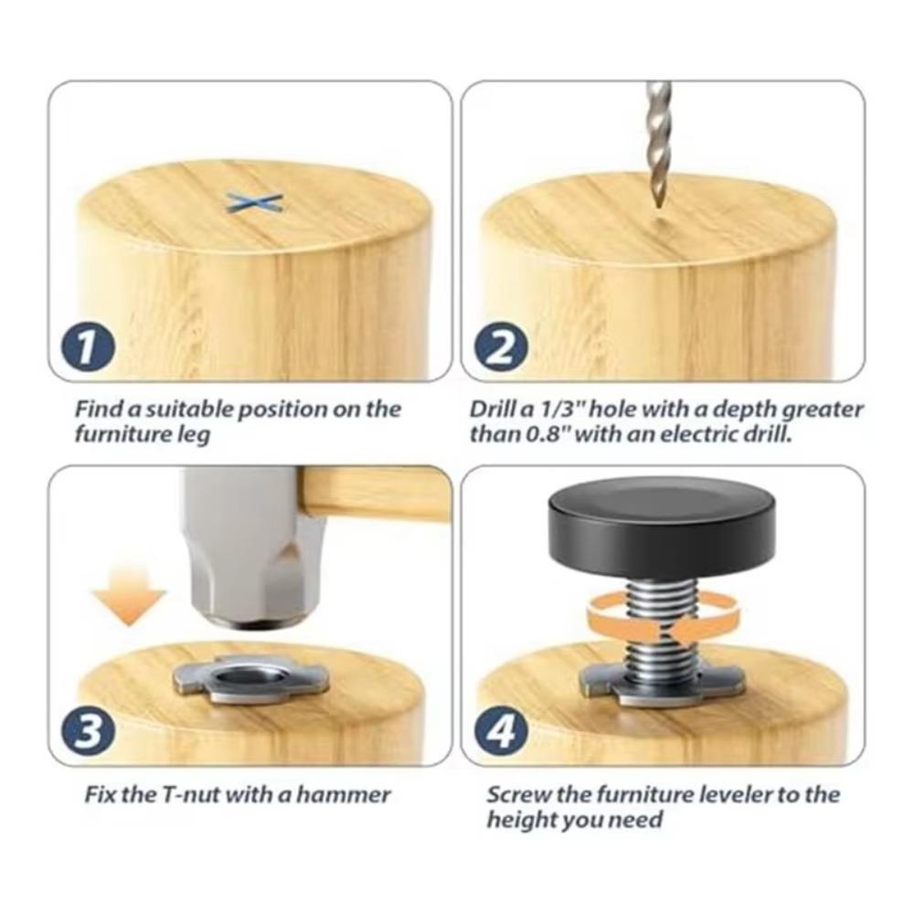 8PCS Table Feet Screw On 1/4In Thread Levelers Furniture Levelers Leg Levelers New Glide Leveler