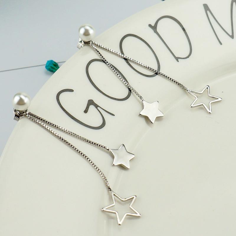 Exaggerated Tassel Fashionable Earrings for Women Imitation Earrings Geometric Five-pointed Star Rear Hanging Pearl Mid-length Earrings