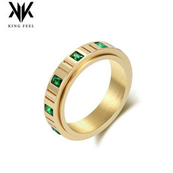 High-End European American Emerald Zircon Rotating Ring for Women - Stylish, Elegant, Stress-Relief Stainless Steel Jewelry
